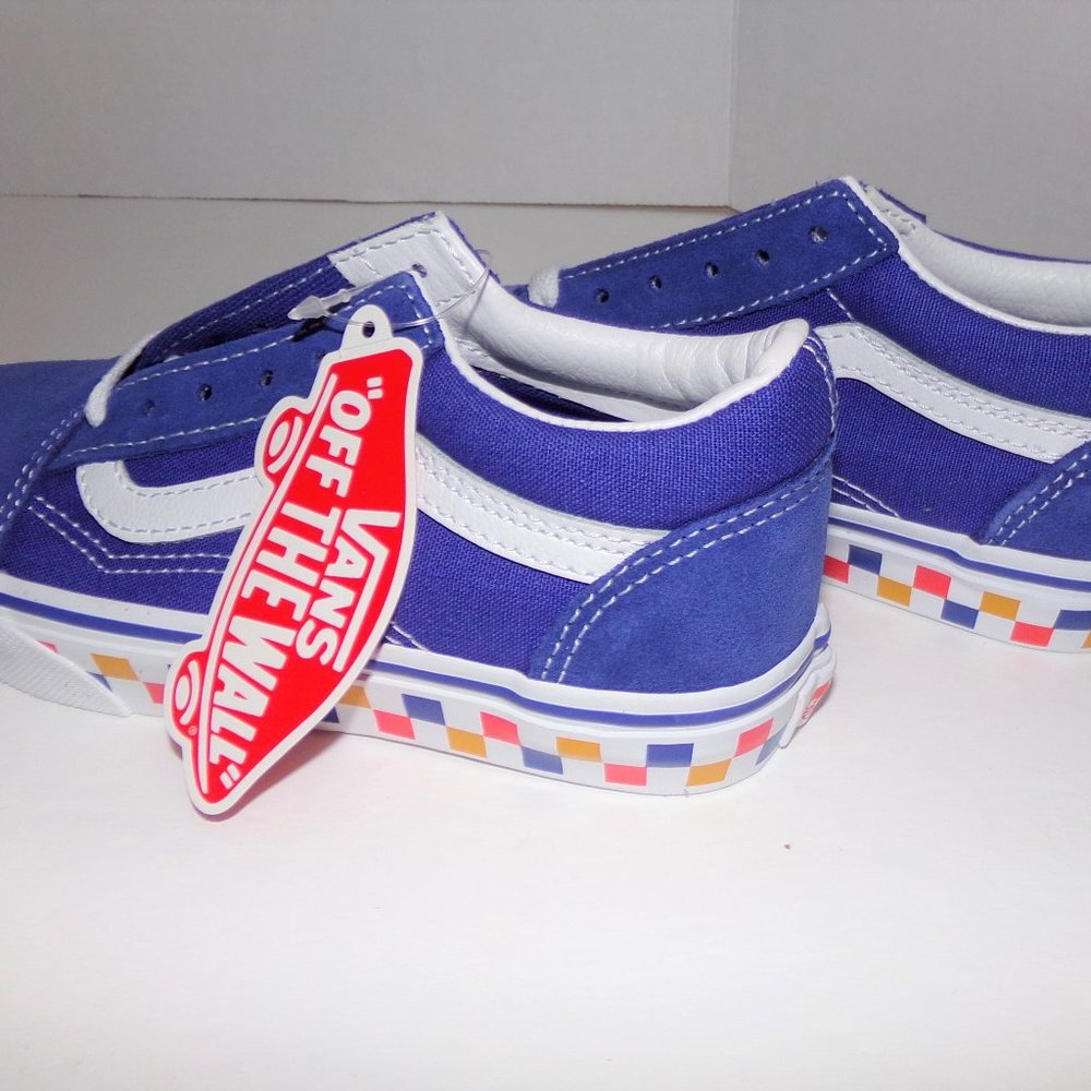 NEW KIDS SIZE 13 VANS CHECKER BOARD RAINBOW BLUE SUEDE LIKE WITH WHITE SO COOL!